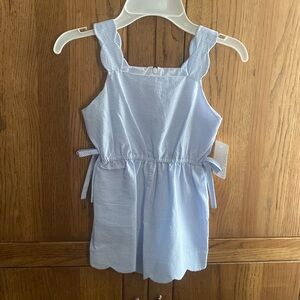 Girls Seersucker Jumper Shorts by Maria Casero, Blue & White, Sz 4, Cotton NWT